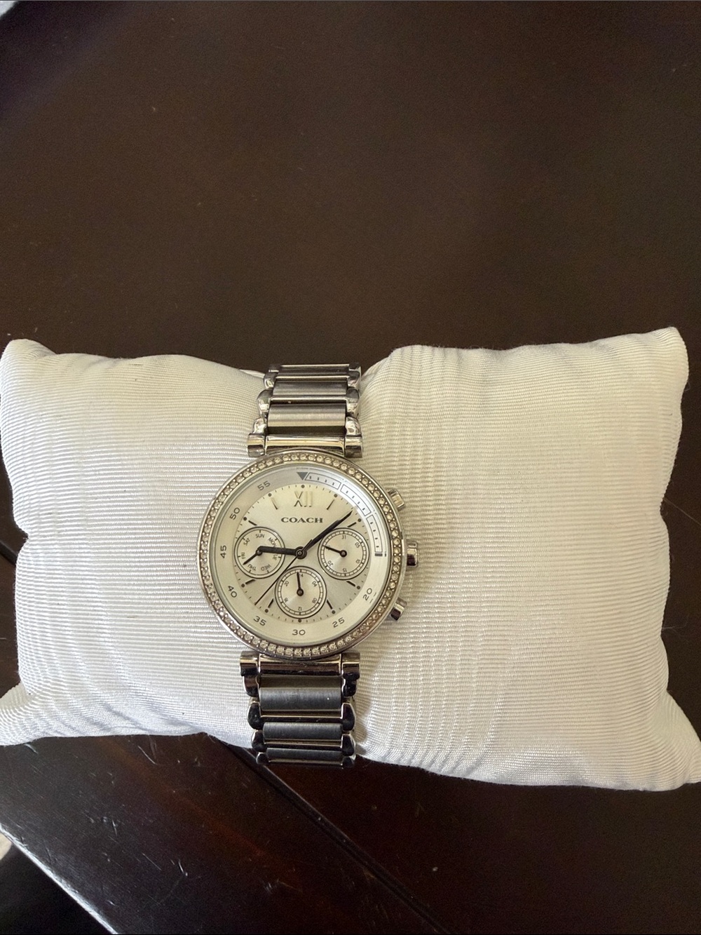 Coach Silver-Tone Crystal Accent Watch with White Dial